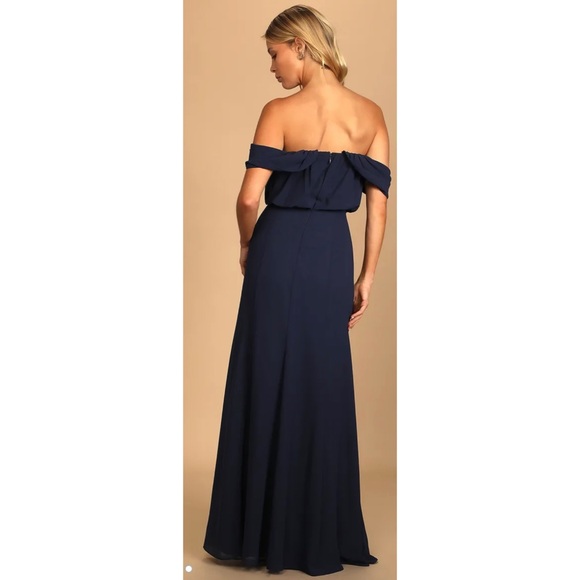 NWT Lulu’s Enduring Love Navy Blue Off-the-Shoulder Maxi Formal Dress - Picture 3 of 16